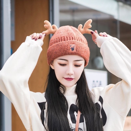 クリスマス 動物柄 刺繍 ニット 韓国風 しかの角 可愛い 帽子
