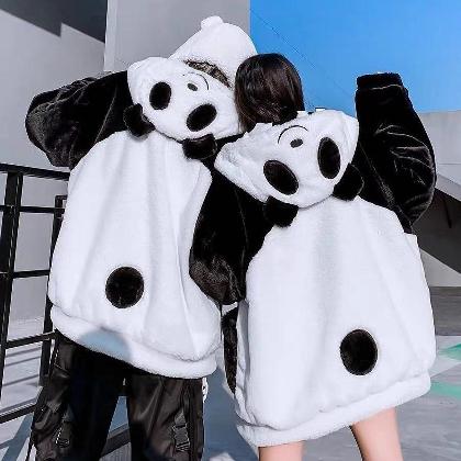 【パンダ】人気爆発 キュート 切り替え 大きめのサイズ感 暖かい ペアコート